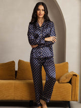 [Chaîne Marine] SilkSilky-FR Long Sleeve Lapel Collar Femme Pyjamas 005