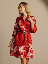 [Rouge Foncé] SilkSilky-FR 3/4 Sleeve Femme Peignoir 006