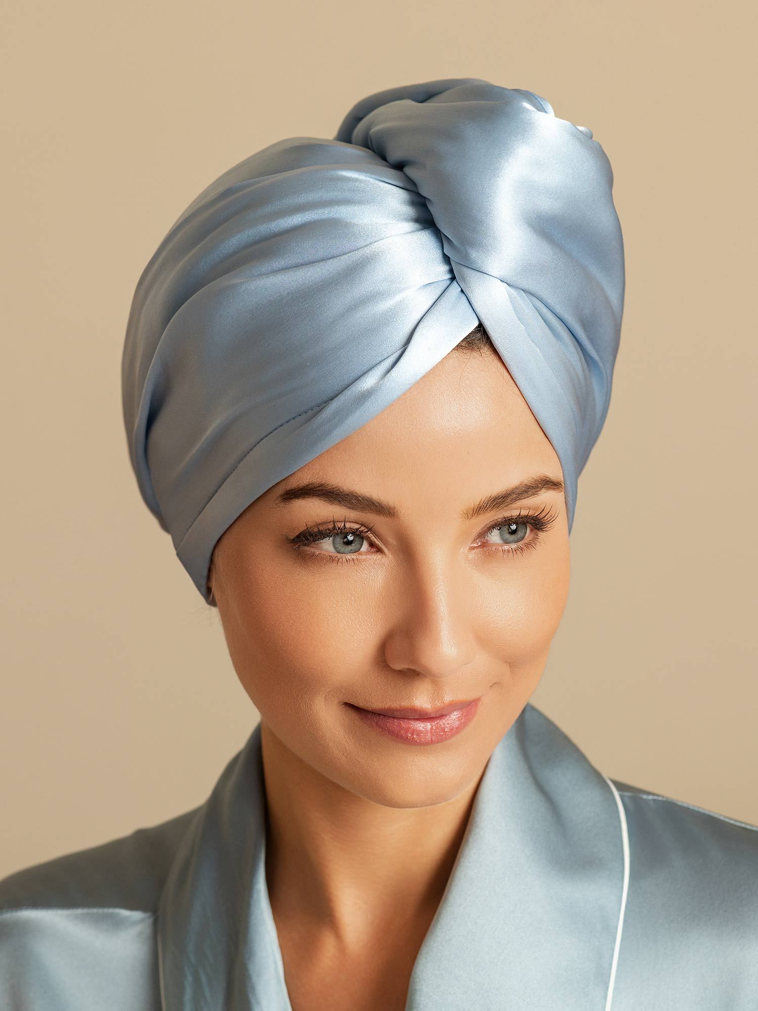 [Bleu Ciel] SilkSilky-FR Soie Hair Towel Wrap 003,