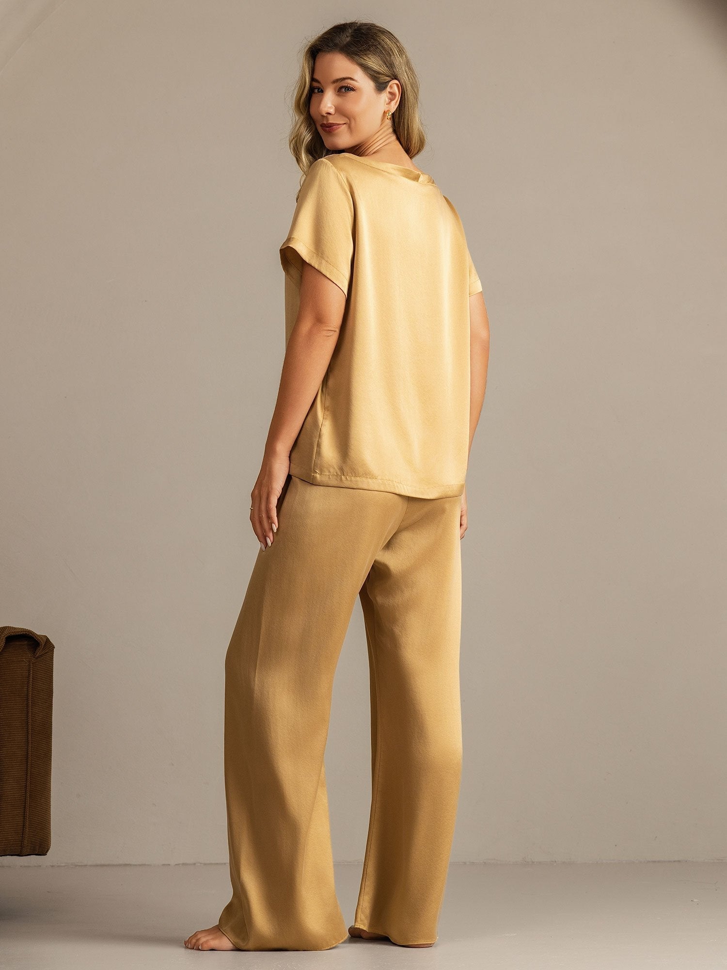 [Tan] SilkSilky-FR 19Momme Soie Womens Pajamas 002