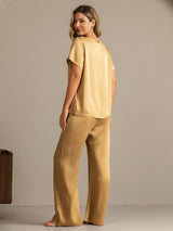 [Tan] SilkSilky-FR 19Momme Manches courtes Femme Pyjamas 002