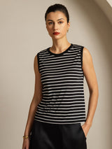[Rayure Noire] SilkSilky-FR Sleeveless Round Neck Top À Fines Brides 001