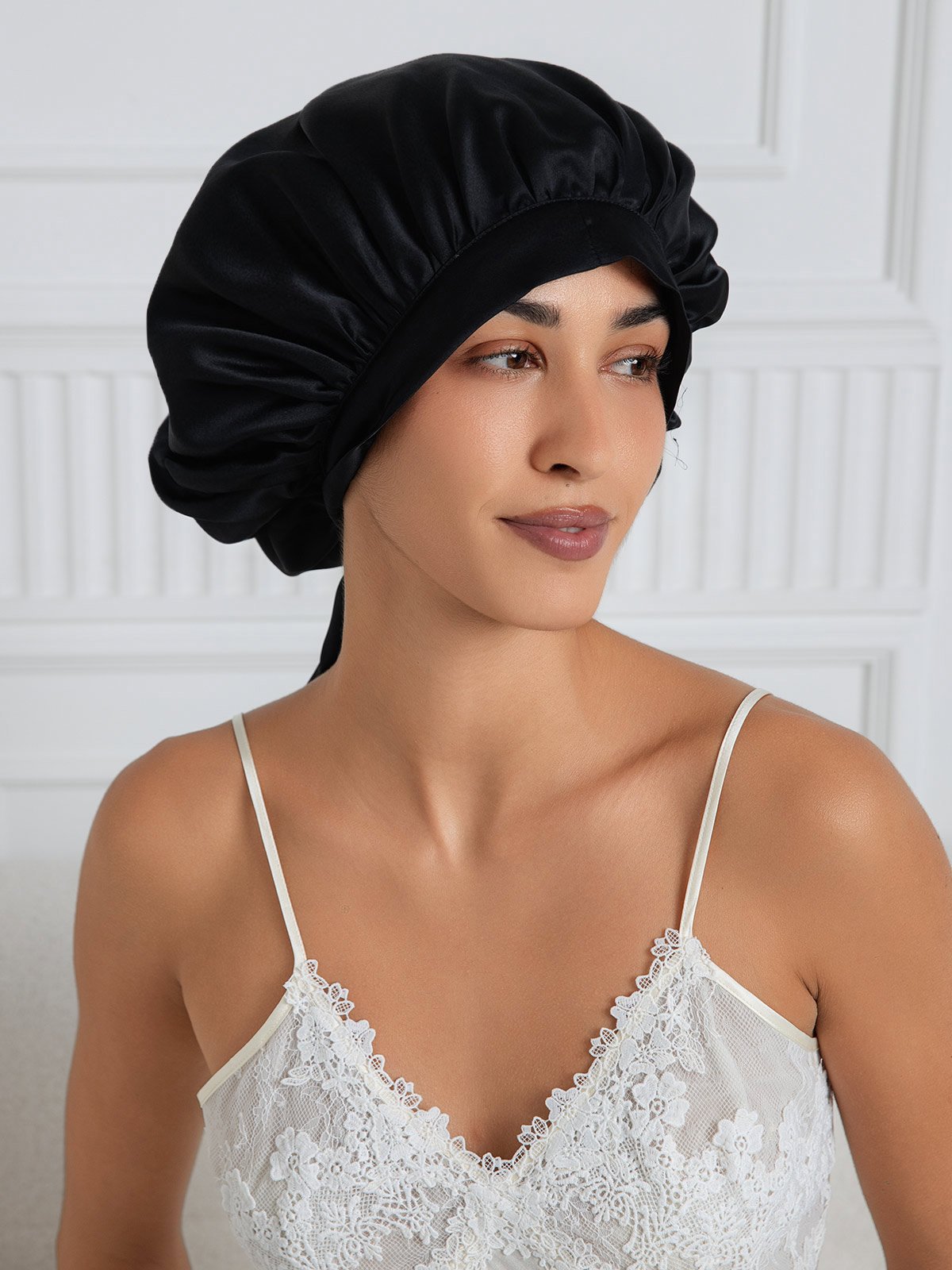 SilkSilky-FR Pure Soie Sleep Cap Noir 003