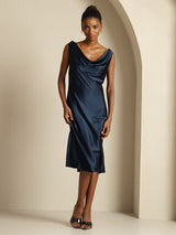 [Bleu Foncé] SilkSilky-FR Sleeveless Cowl Neck Robes 006