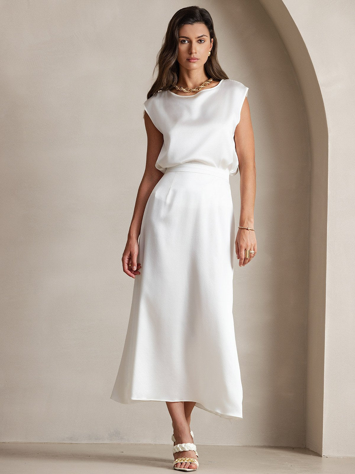 [Blanc] SilkSilky-FR 19Momme Soie Skirt 003