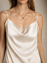 [Beige] SilkSilky-FR Spaghetti Strap Cowl Neck Top À Fines Brides 004