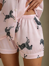 [Zèbre Rose] SilkSilky-FR Short Sleeve Lapel Collar Femme Pyjamas 005