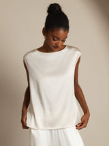 [Blanc] SilkSilky-FR Cap Sleeve Round Neck Femme T-Shirt 006