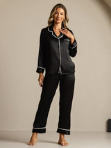 [Noir] SilkSilky-FR Manches longues Col Cranté Femme Pyjamas 007