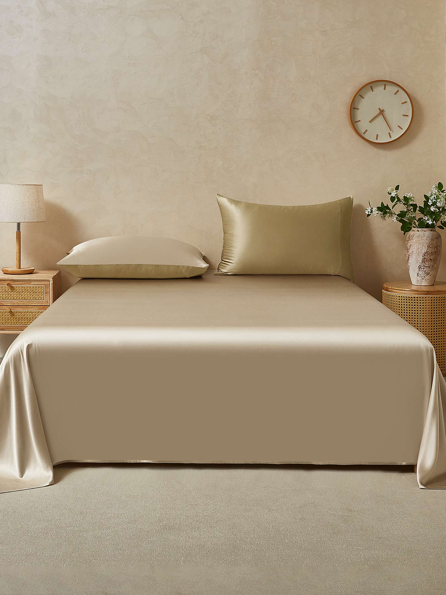 [Beige+Kaki] SilkSilky-FR 19Momme Pure Soie Bedding Set 001,