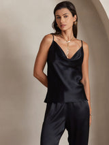 [Noir] SilkSilky-FR Spaghetti Strap Cowl Neck Top À Fines Brides 003
