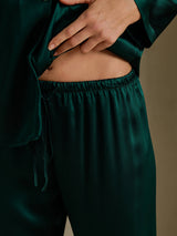 [Vert Foncé] SilkSilky-FR Long Sleeve Lapel Collar Femme Pyjamas 005