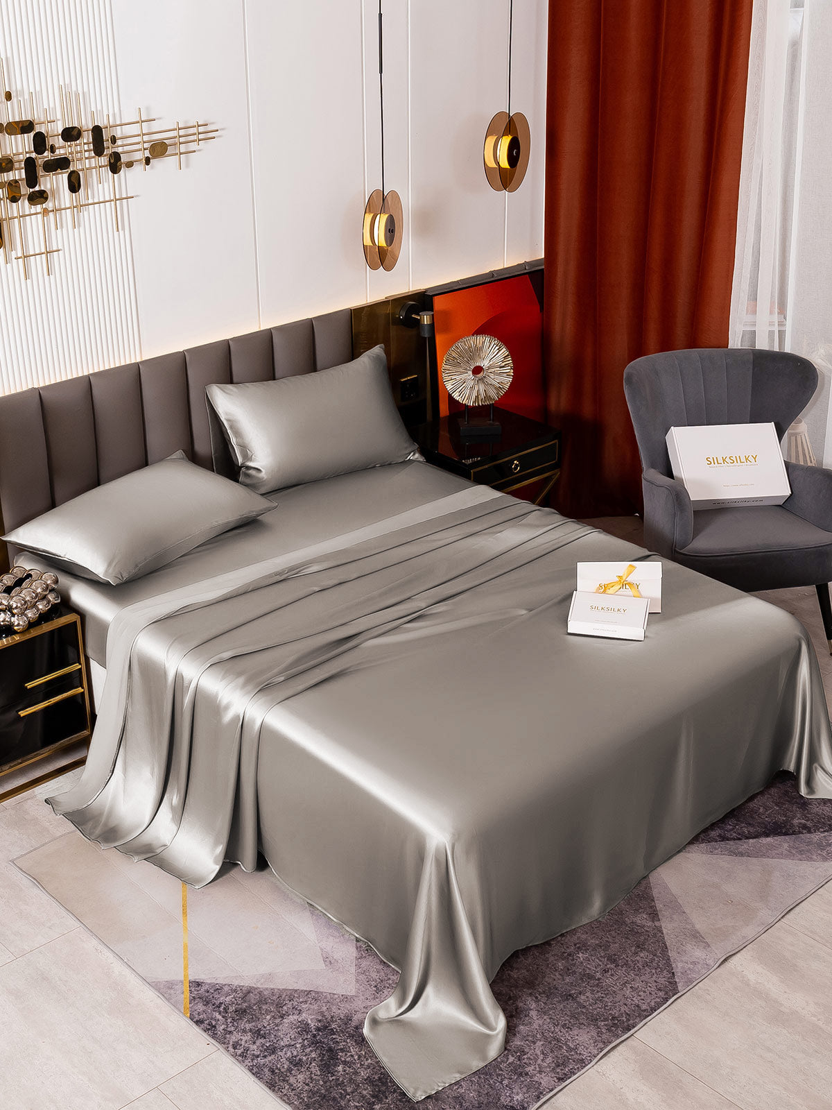 [Gris] SilkSilky-FR 19Momme Pure Silk Bedding Set 001