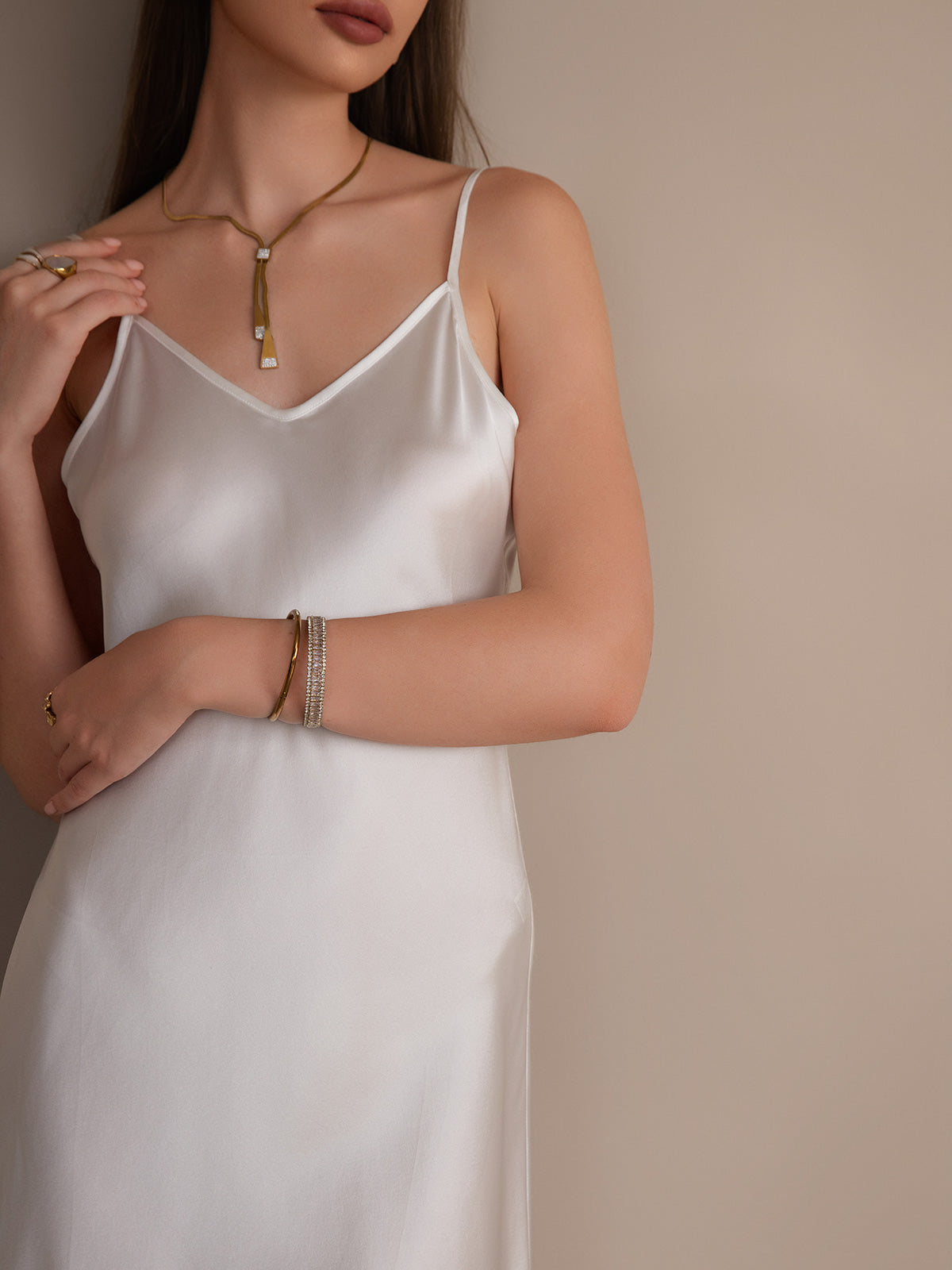 [Blanc] SilkSilky-FR Pure Soie Dress 003