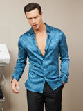 SilkSilky FR Soie Manches longues Col Chemise Homme Chemise Bleu 004