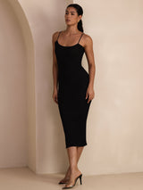[Noir] SilkSilky-FR Spaghetti Strap Square Neck Robes 006