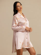 [Rose] SilkSilky-FR Long Sleeve Lapel Collar Chemise pour dormir 004