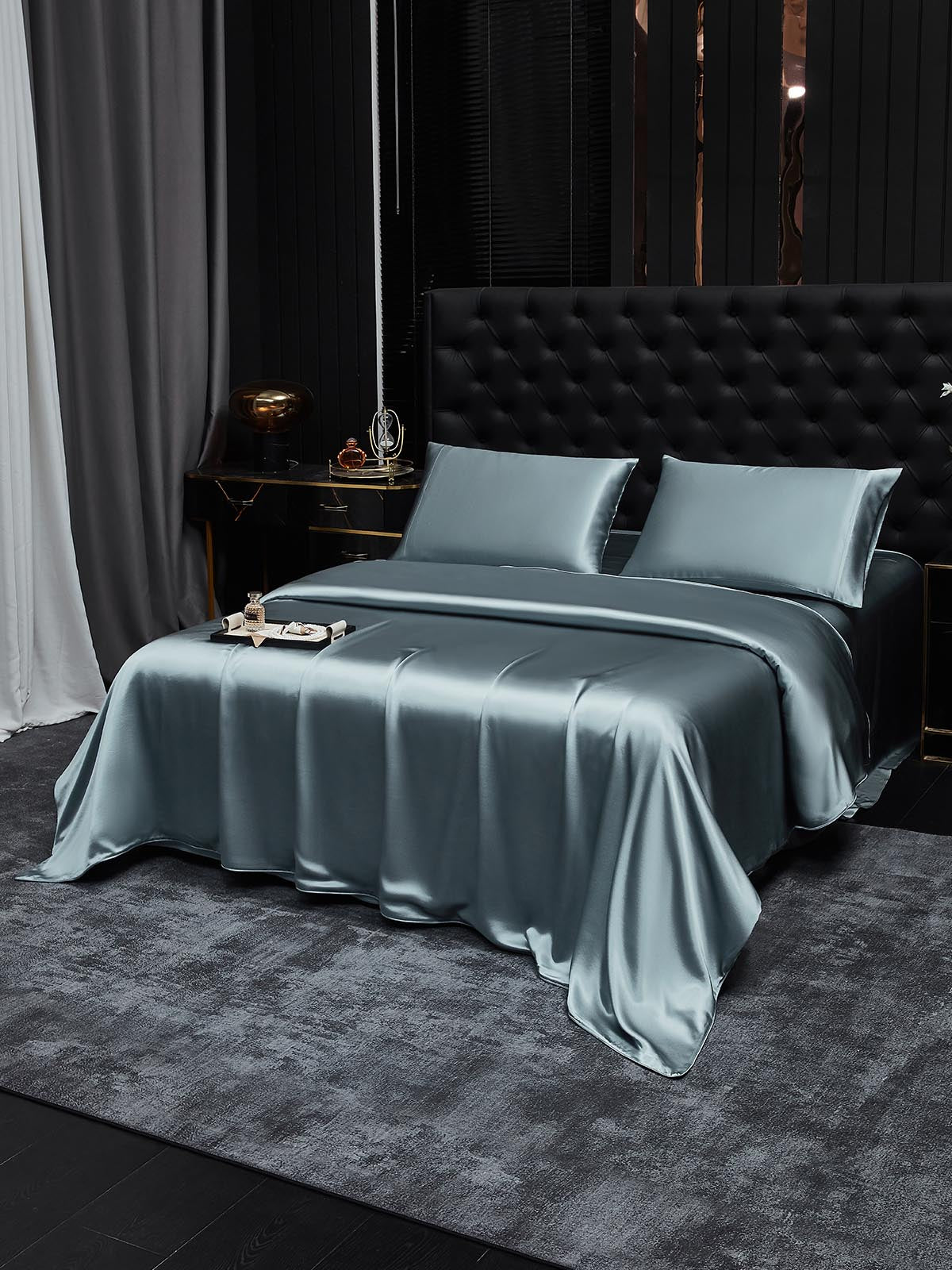 [Bleu Grisâtre] SilkSilky-FR 19Momme Pure Soie Bedding Set 001