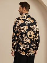 [Dragon Noir] SilkSilky-FR Long Sleeve Lapel Collar Homme Chemise 002