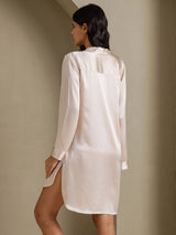 [Beige] SilkSilky-FR Long Sleeve Lapel Collar Chemise pour dormir 002