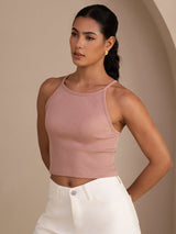 [Rose] SilkSilky-FR Sleeveless Crew Neck Top À Fines Brides 003