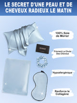 [Bleu Clair] SilkSilky-FR 19Momme Pure Soie Pillowcase Set 002