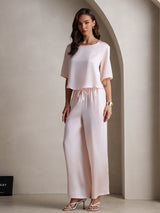[Rose] SilkSilky-FR Half Sleeve Round Neck Femme Pyjamas 006