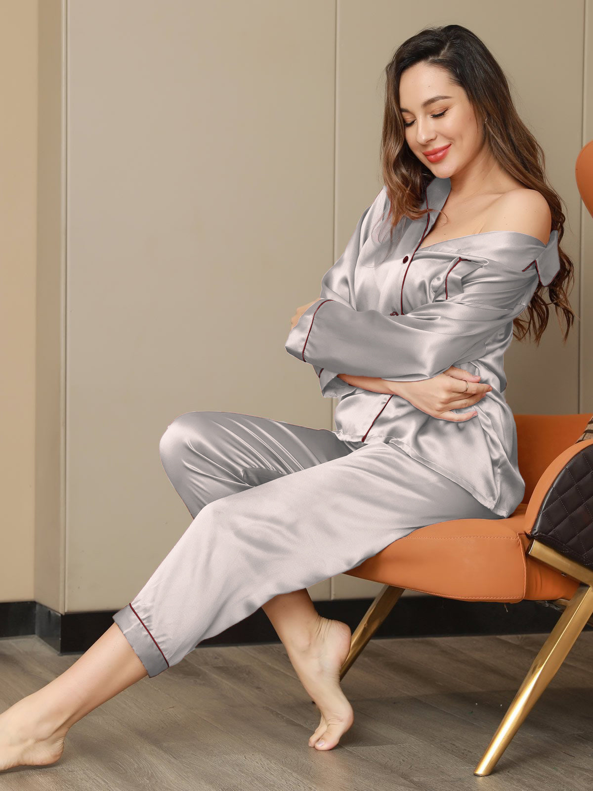 [Argent] SilkSilky-FR Pure Soie Womens Pajamas 002
