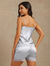 [Bleu Grisâtre] SilkSilky-FR Sleeveless V Neck Ensemble Camisole 002