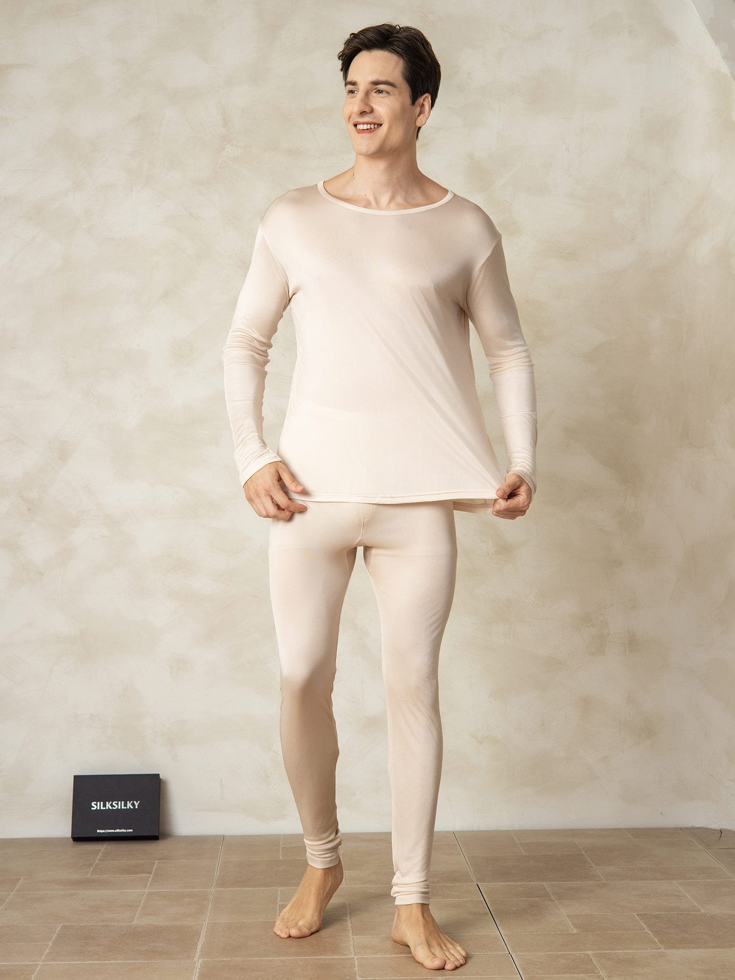 [Tan] SilkSilky-FR Soie Mens Pajamas 003