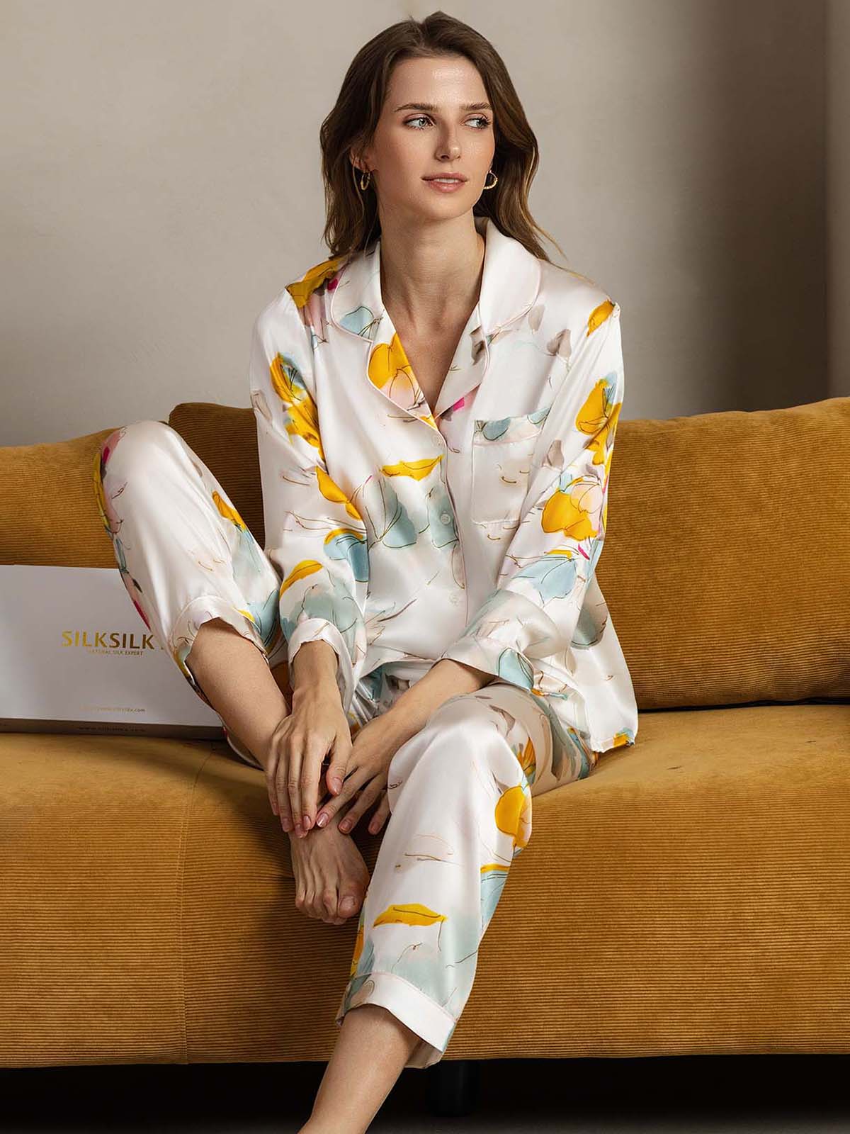[Encre Orchidée] SilkSilky-FR Pure Soie Womens Pajamas 003