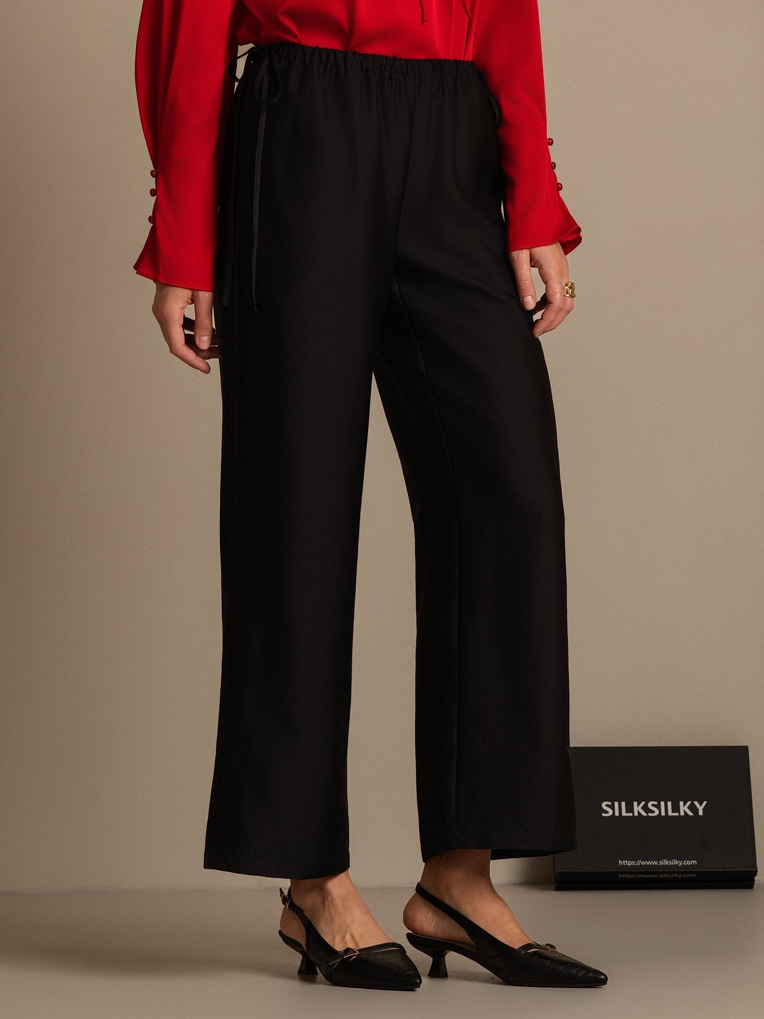 [Noir] SilkSilky-FR 32Momme Soie Womens Pants 006,