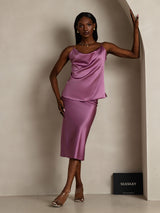 [Violet Foncé] SilkSilky-FR Spaghetti Strap Cowl Neck Top À Fines Brides 006