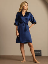 [Bleu Foncé] SilkSilky-FR Half Sleeve Femme Peignoir 003