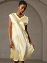 [Jaune] SilkSilky-FR Cap Sleeve V Neck Chemises de nuit 003