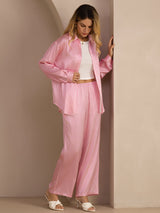 [Rayures Fines Roses] SilkSilky-FR Long Sleeve Lapel Collar Women's Outfit Sets 006