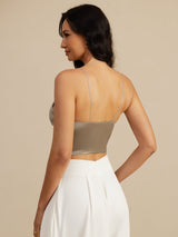 [Kaki] SilkSilky-FR Spaghetti Strap V Neck Top À Fines Brides 002
