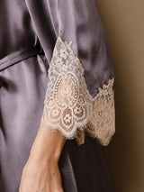 [Gris Pourpre] SilkSilky-FR 3/4 Sleeve V Neck Peignoir&Robe de Chambre 007