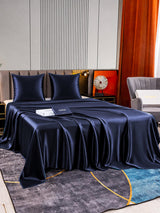[Bleu Foncé] SilkSilky-FR Parure de Lit Soie 003