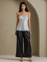 [Bleu Grisâtre] SilkSilky-FR Spaghetti Strap V Neck Top À Fines Brides 006