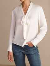 [Blanc] SilkSilky-FR Long Sleeve Tie Neck Blouse 006