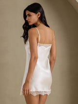 [Blanc] SilkSilky-FR Sleeveless Sweetheart Neck Chemises de nuit 002