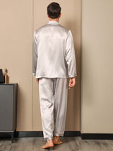 [Gris] SilkSilky-FR Manches longues Col Cranté Homme Pyjamas 002