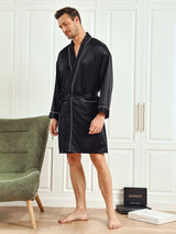 [Noir] SilkSilky-FR Pure Soie Trois-quart Mens Robe 005
