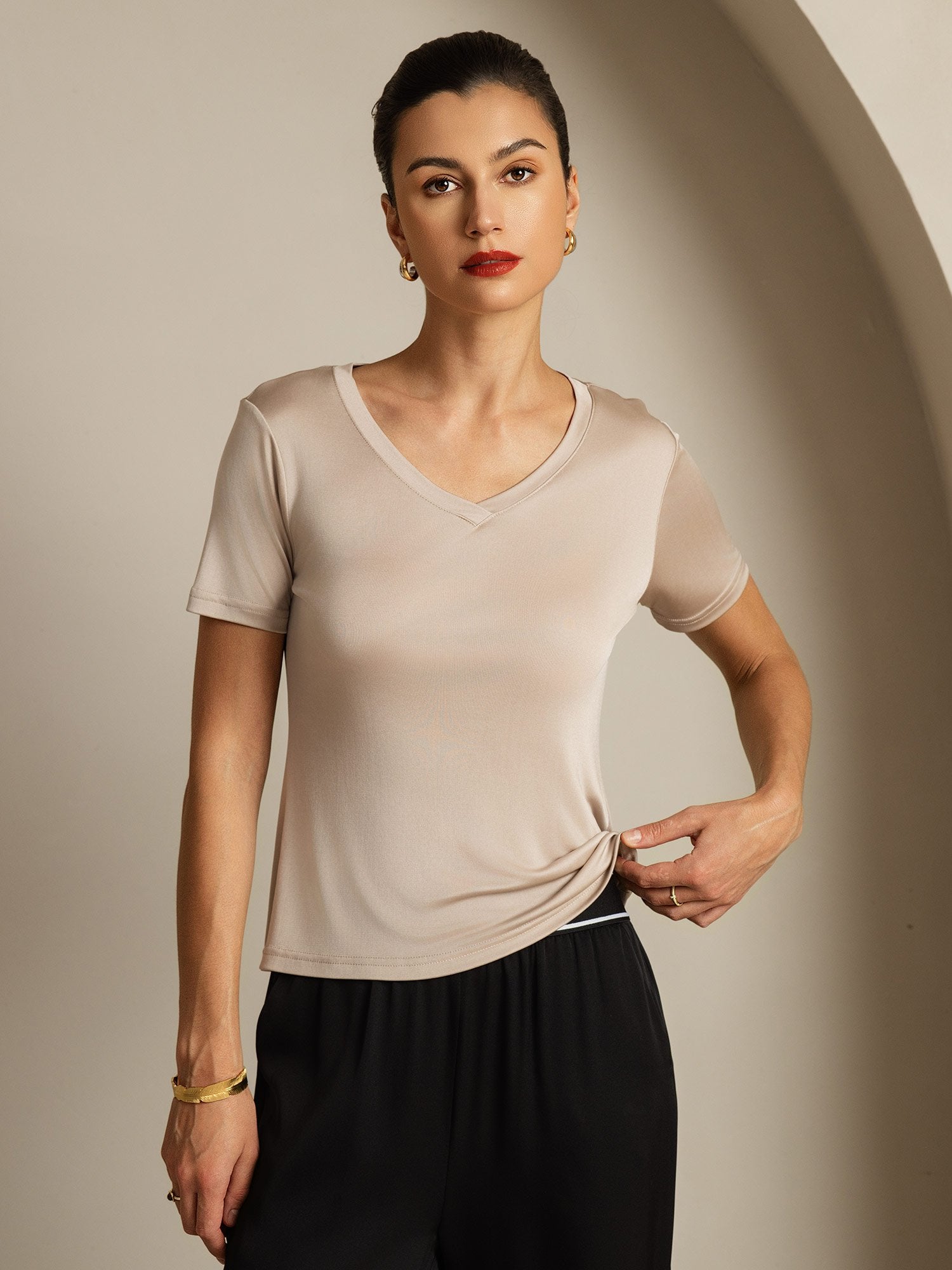 [KakiClair] SilkSilky-FR Soie Womens T-Shirt 003