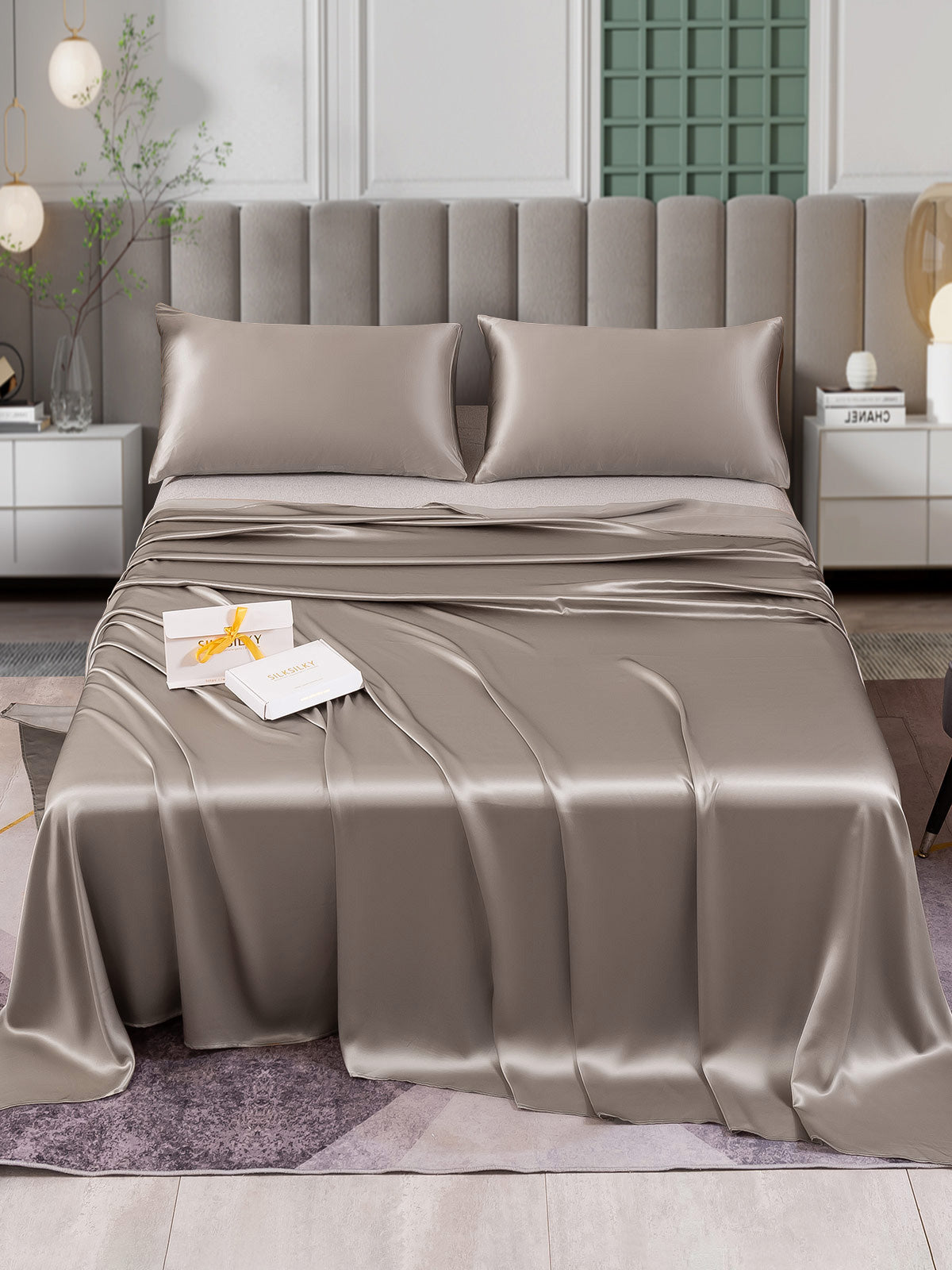 [Gris] SilkSilky-FR 25Momme Pure Soie Bedding Set 001