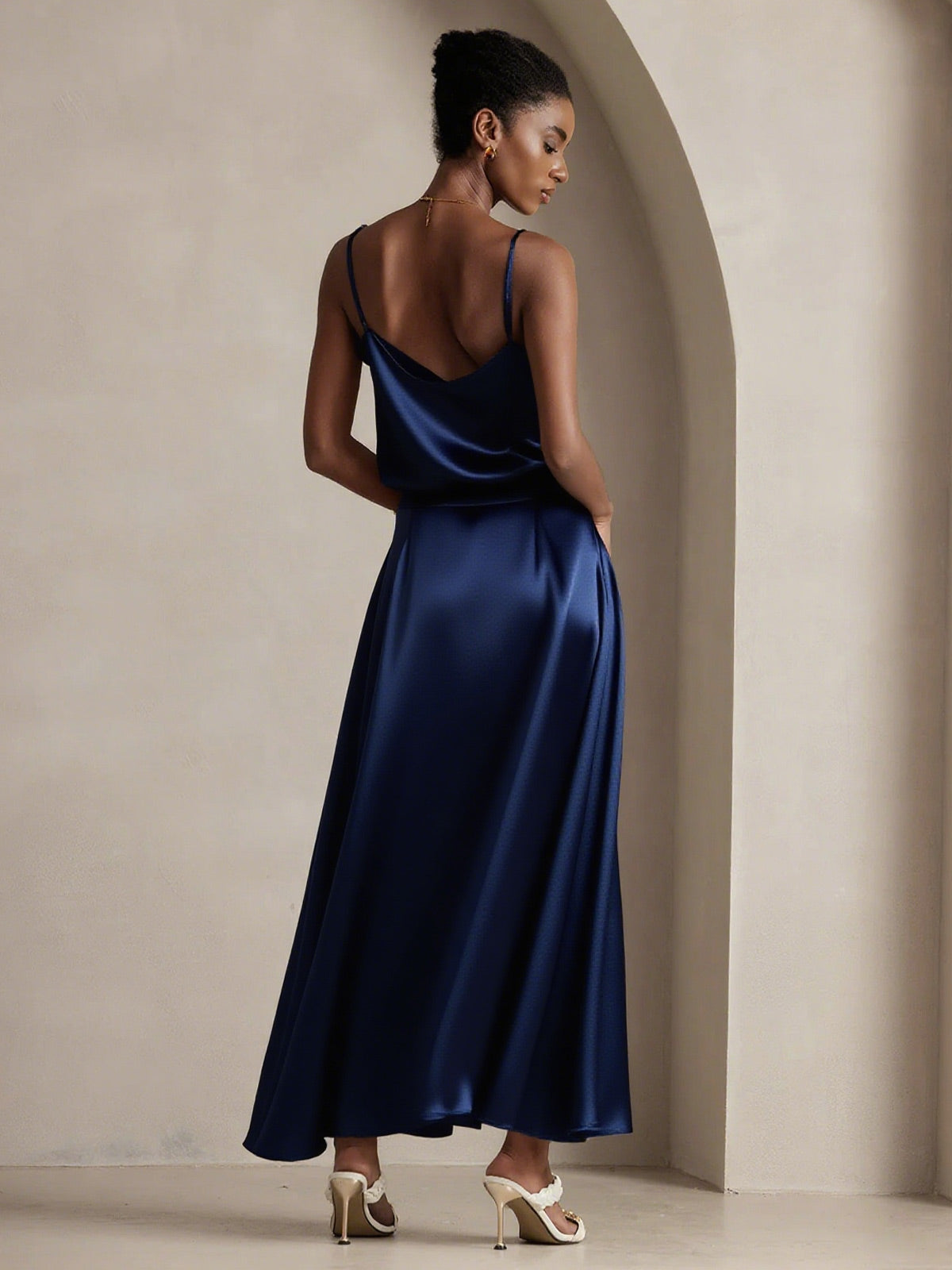 [Bleu Foncé] SilkSilky-FR 19Momme Soie Skirt 002