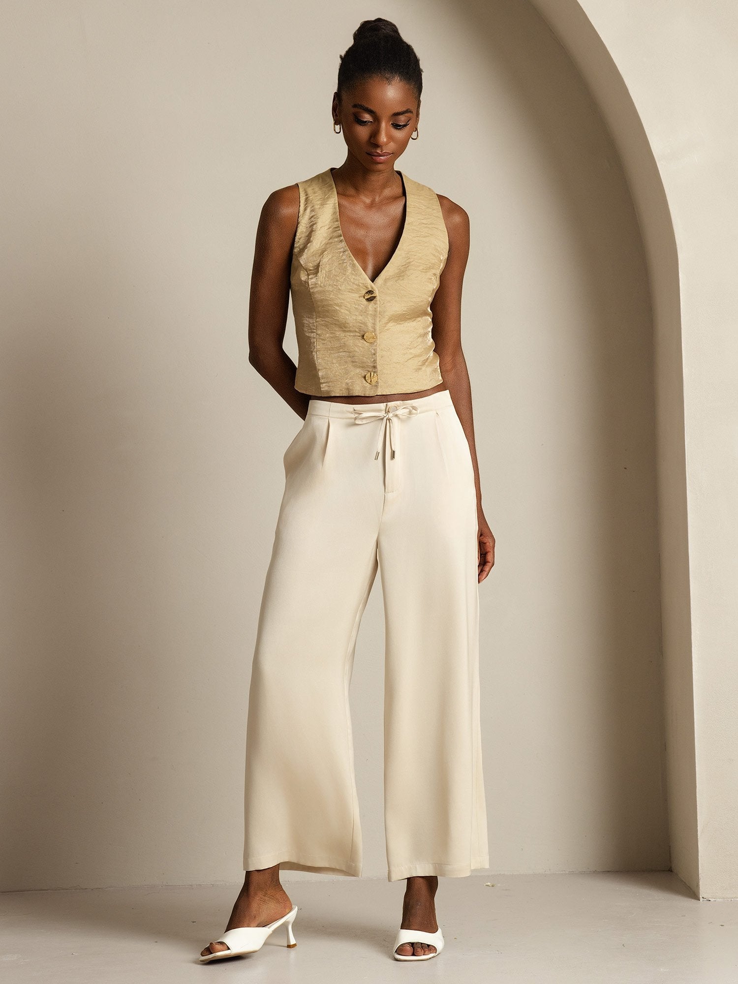 [Beige] SilkSilky-FR 19Momme Soie Womens Pants 009