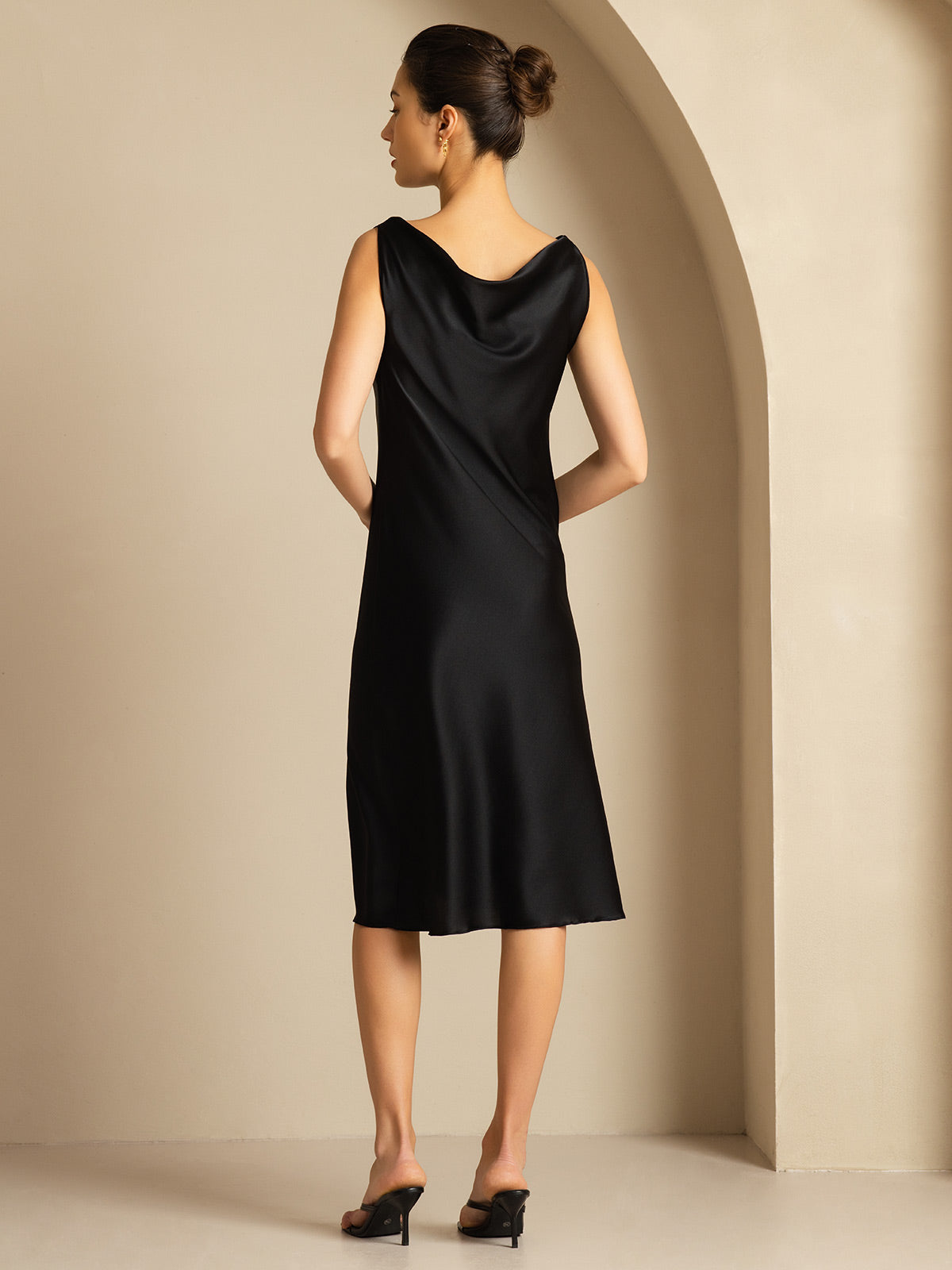 [Noir] SilkSilky-FR 19Momme Soie Col Bénitier Robes 002