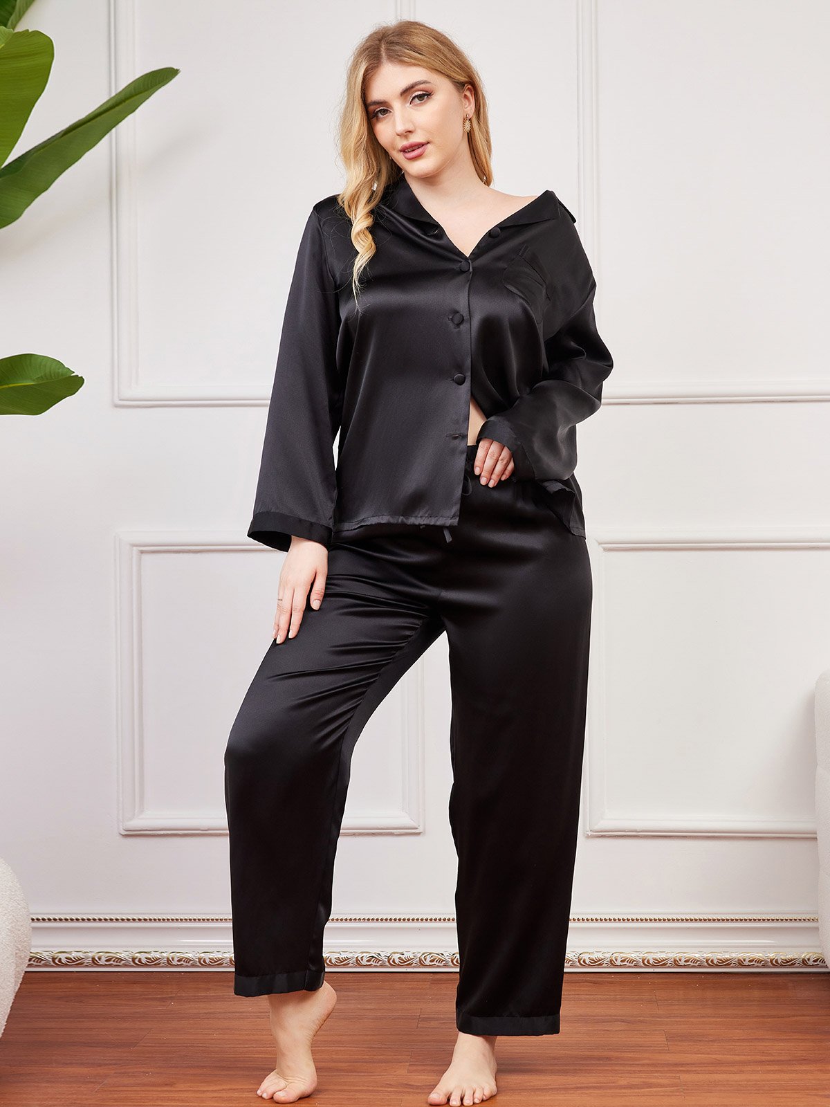 Pyjama Femme Grande Taille en Pure Soie à Boutons – FR-SILKSILKY